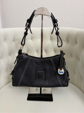 Dooney & Bourke Black Pebbled Leather Shoulder Hobo with Contrast Stitching